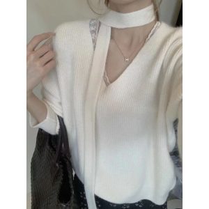 Belknt-Maturity V Neck Pullover Knitted Top for Women-9 Colors Two Pieces Sweater Coat for Lady