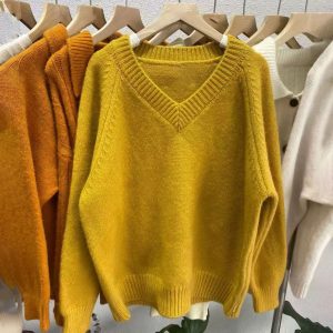 Belknt-Korean Style V neck Pullover Knitted Top for Women-Cape Sleeve Sweater Coat Outfit